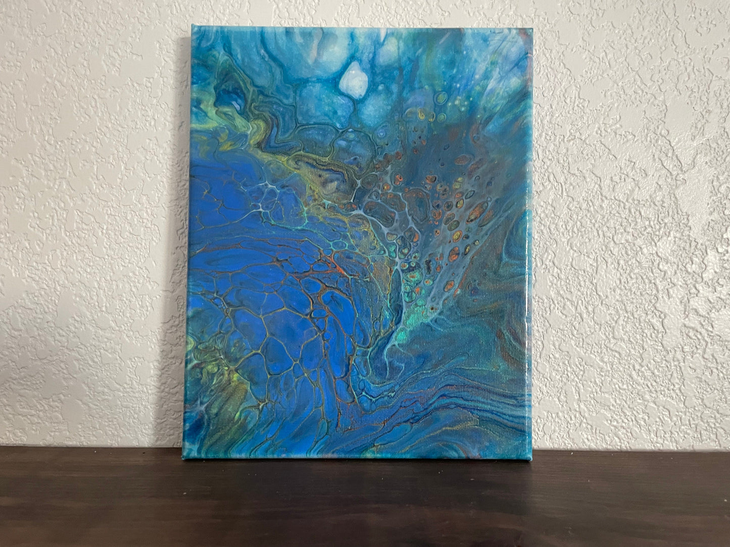 Original Acrylic Art Pour in gorgeous colors with metallic highlights, 8x10 inch Fluid Art Painting, Painting