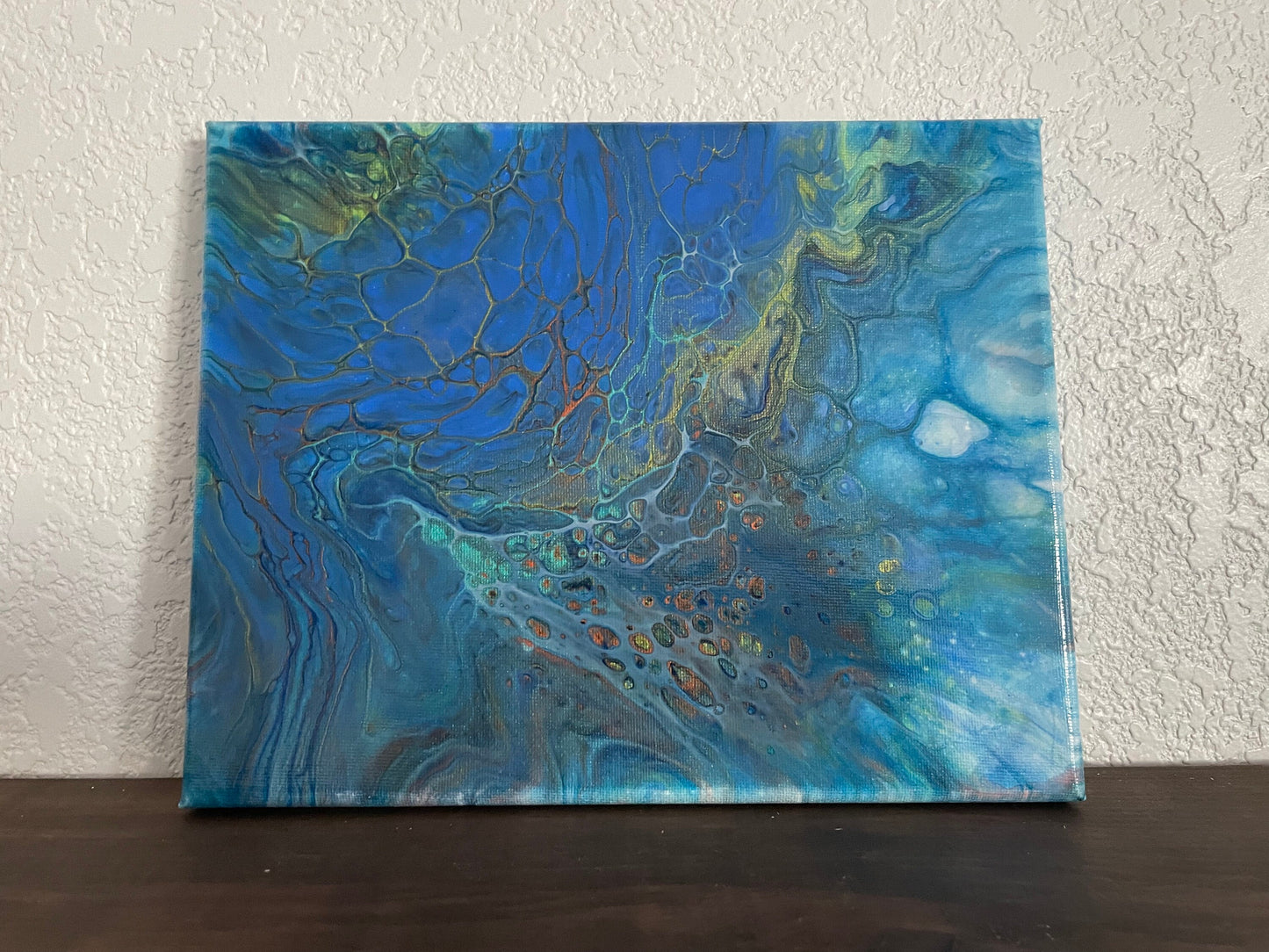 Original Acrylic Art Pour in gorgeous colors with metallic highlights, 8x10 inch Fluid Art Painting, Painting