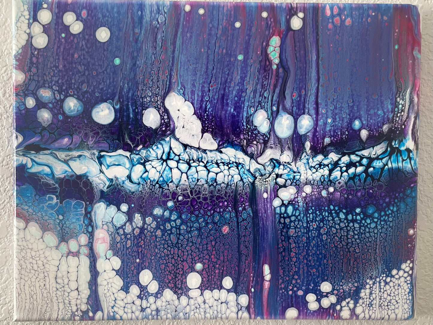 One of a Kind Abstract Painting on 11x14 Canvas in Gorgeous Purple, Blue, Pink and White, Fluid Art Home Decor, Acrylic Paint Pour