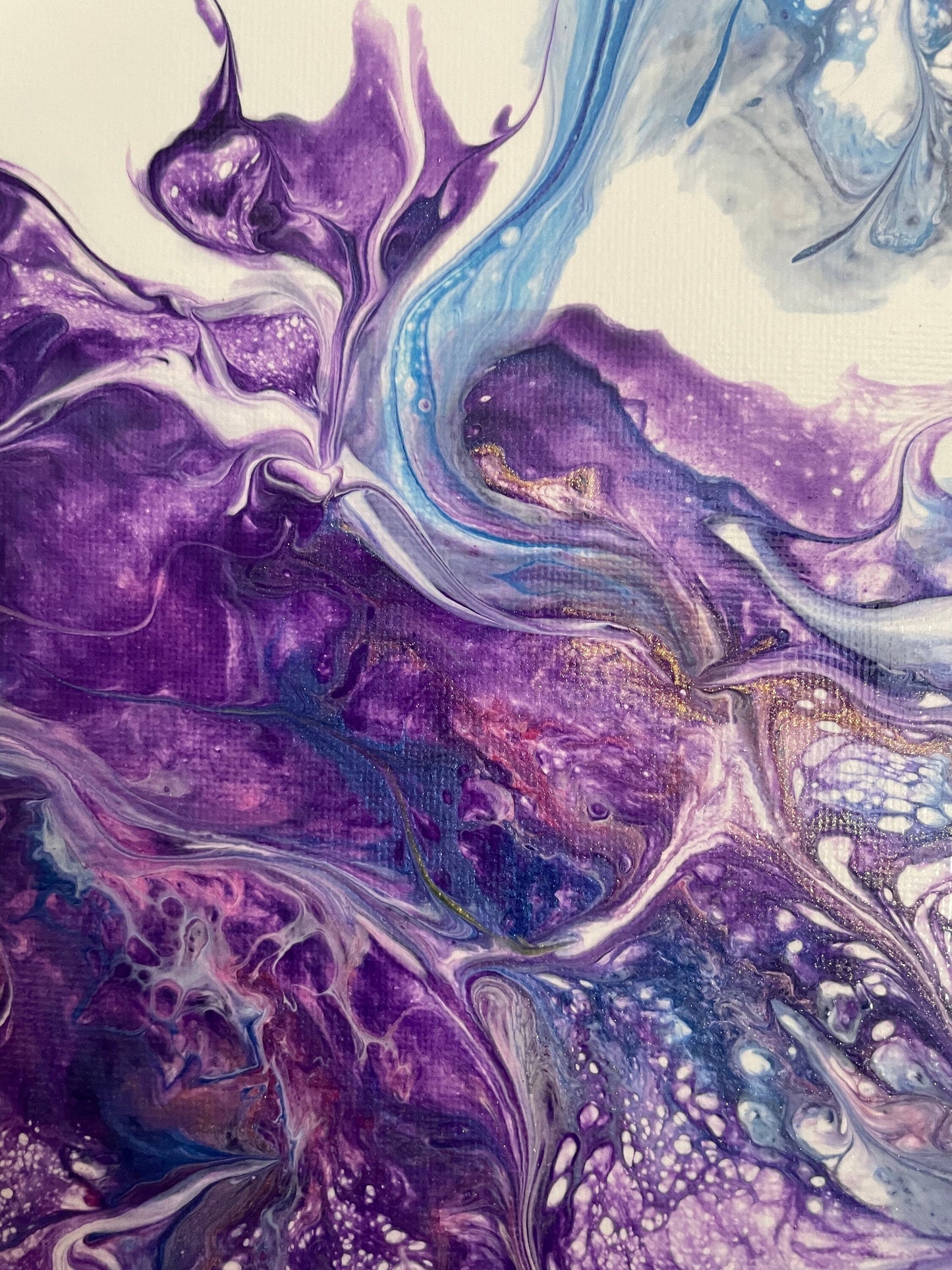 Large Original Abstract Painting in Vibrant Colors of Purple Blue Green And Red on Stretched 16x20 Canvas, Dutch Paint Pour Wall Art