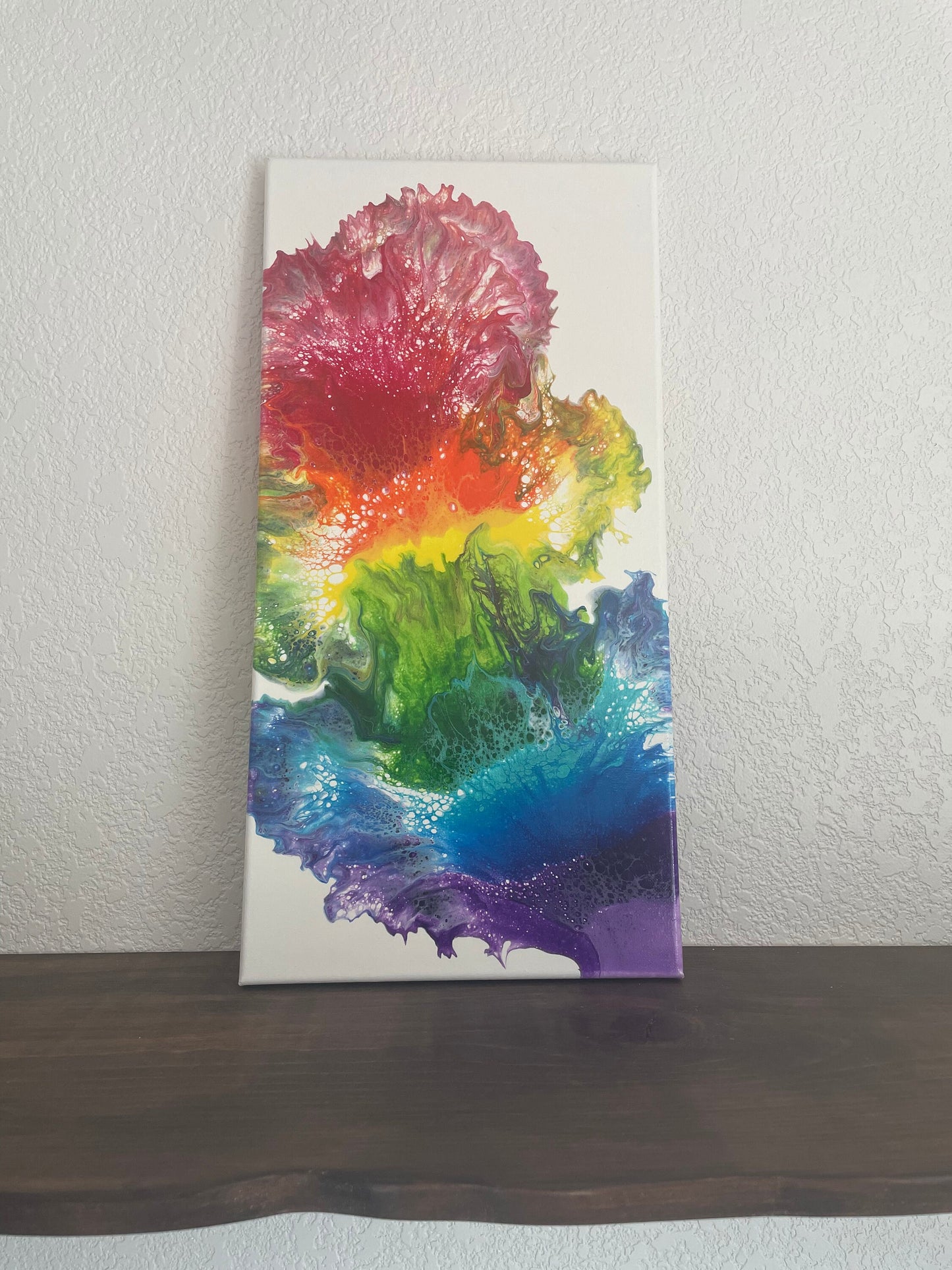 Original Rainbow Fluid Art Painting in Vibrant Colors on a White Background, Acrylic Pour Wall Art, One-of-a-kind Affordable Art