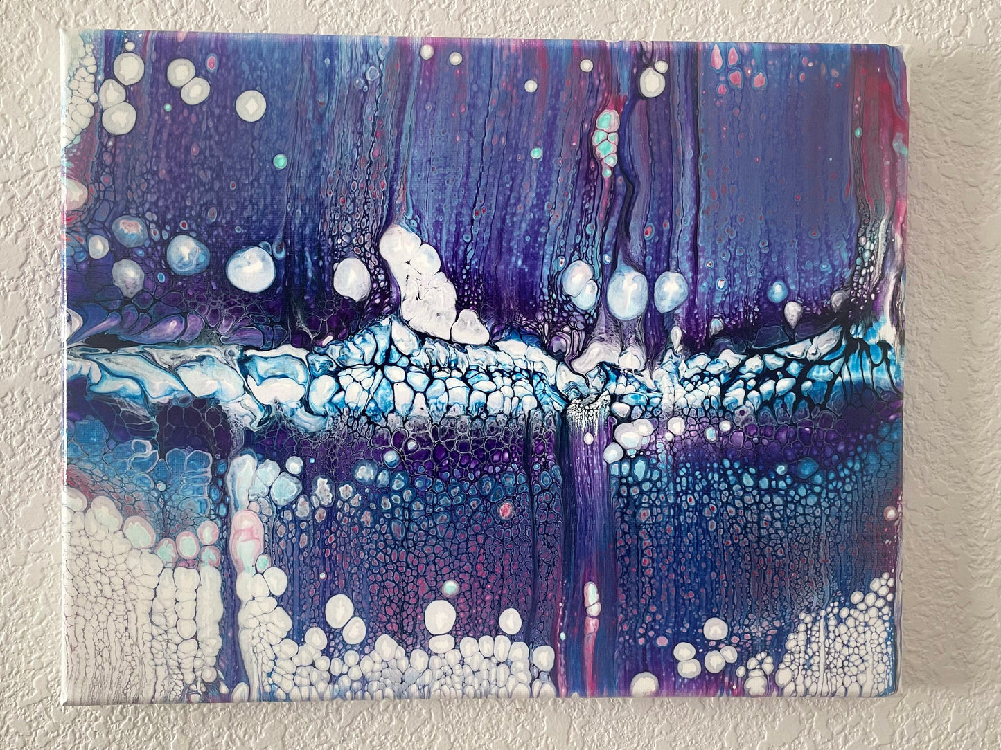 One of a Kind Abstract Painting on 11x14 Canvas in Gorgeous Purple, Blue, Pink and White, Fluid Art Home Decor, Acrylic Paint Pour