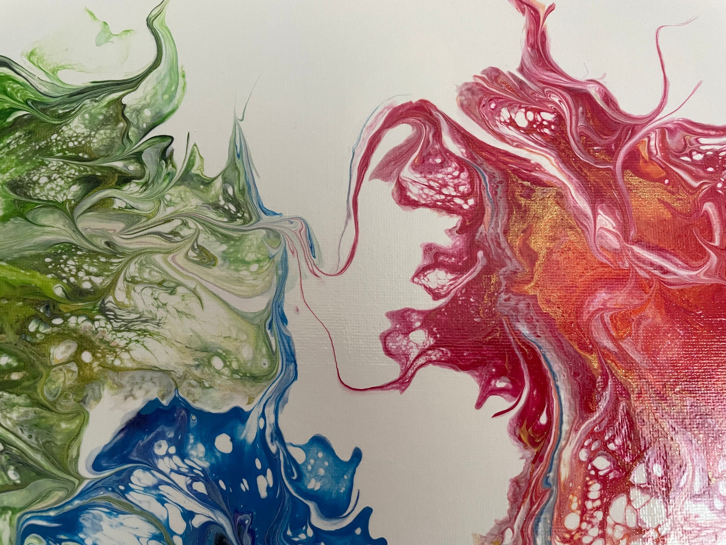 Large Original Abstract Painting in Vibrant Colors of Purple Blue Green And Red on Stretched 16x20 Canvas, Dutch Paint Pour Wall Art