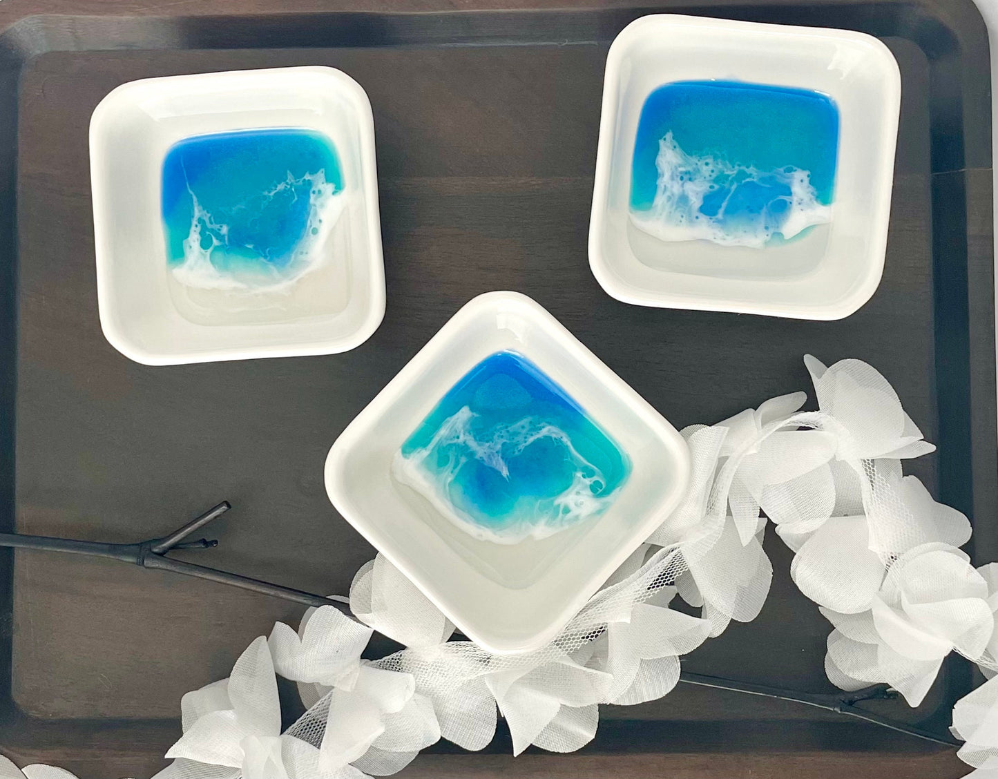 Ocean Wave Ring Dish, Beach Jewelry Dish, Wedding Ring Gift, Anniversary Gift for Her, Coastal Trinket Tray, White Heart Ceramic Small Dish