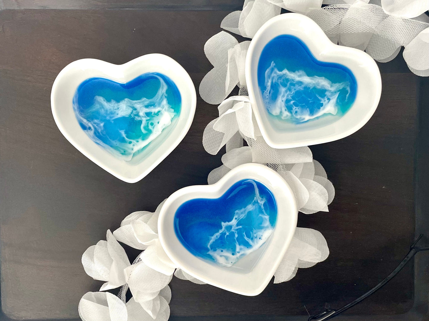 Ocean Wave Ring Dish, Beach Jewelry Dish, Wedding Ring Gift, Anniversary Gift for Her, Coastal Trinket Tray, White Heart Ceramic Small Dish