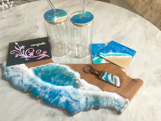 Resin Ocean Wave California Charcuterie Board / Realtor Closing Gift / Cheese Lover Gift / Coastal Decor / Ocean Lover's Cutting Board