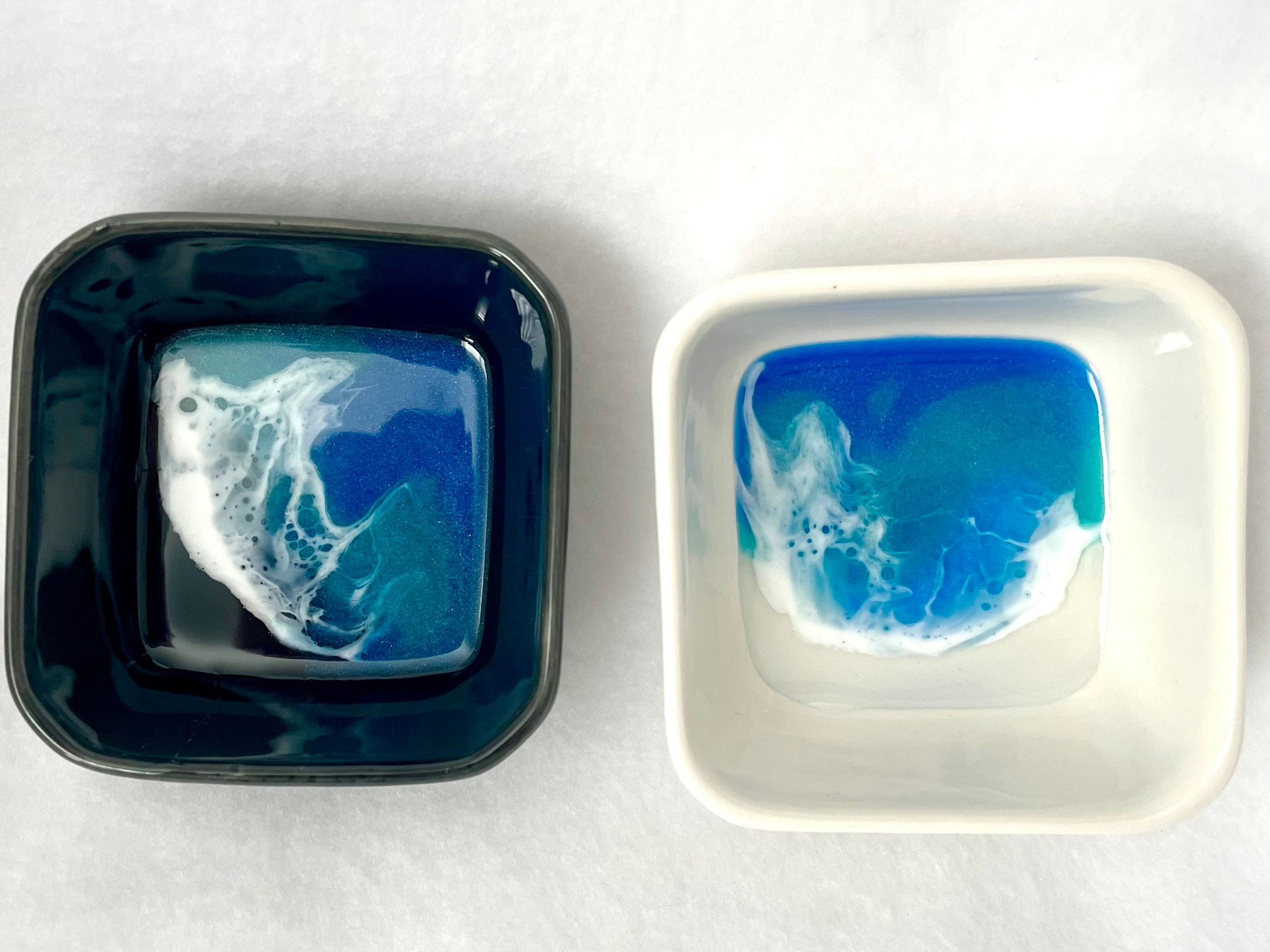 Ocean Wave Ring Dish, Jewelry Dish, Wedding Ring Gift, Anniversary Gift, Gift for Him, Trinket Tray, Black Square Ceramic Small Dish