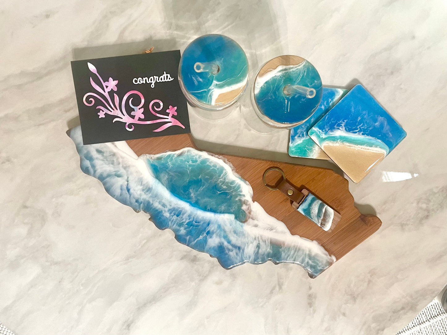 Resin Ocean Wave California Charcuterie Board / Realtor Closing Gift / Cheese Lover Gift / Coastal Decor / Ocean Lover's Cutting Board
