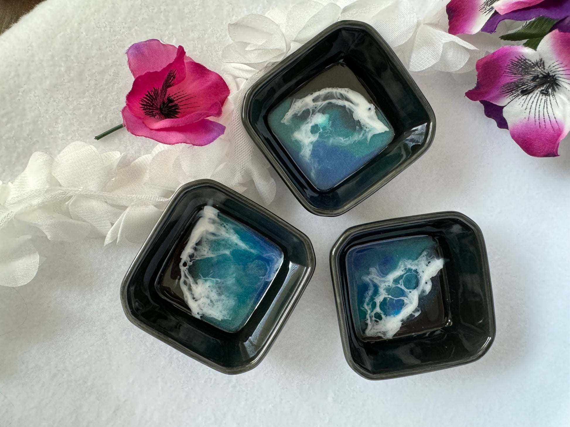 Ocean Wave Ring Dish, Jewelry Dish, Wedding Ring Gift, Anniversary Gift, Gift for Him, Trinket Tray, Black Square Ceramic Small Dish