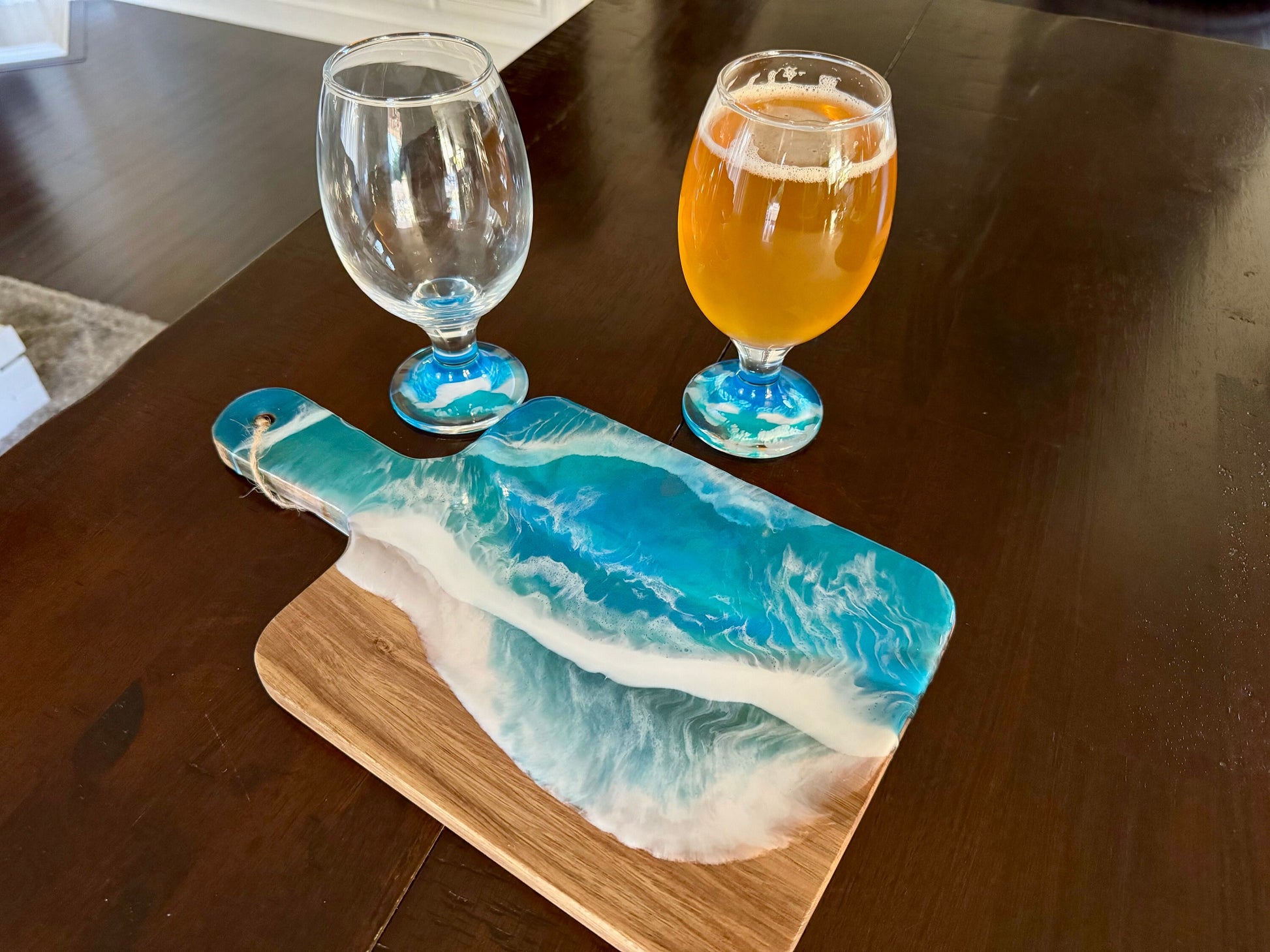 Resin Ocean Wave Beer Glass for The Ocean Lover who wants that Coastal Vibe in home decor and barware, Decorated Pint Glasses for Beer Lover