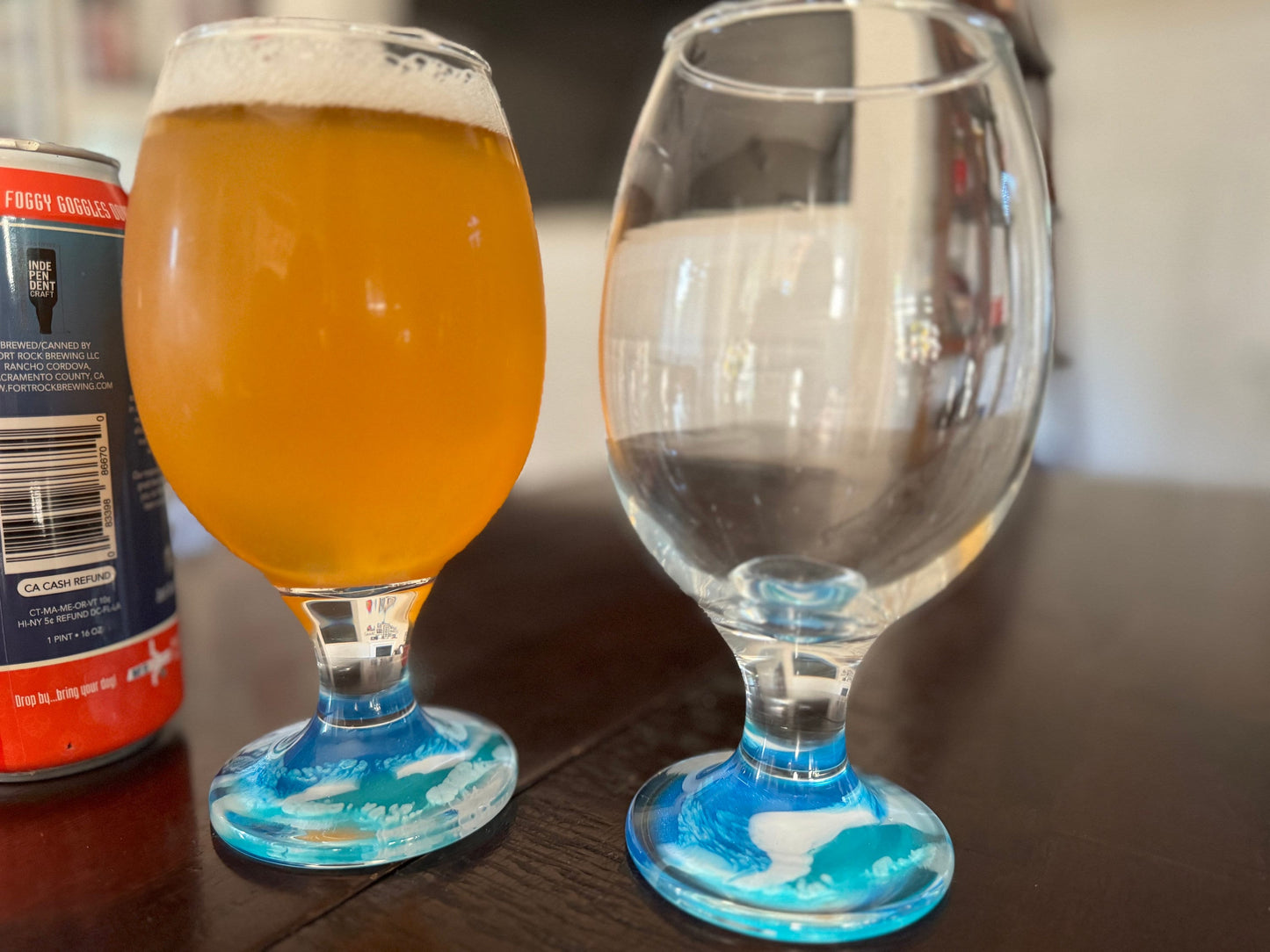 Resin Ocean Wave Beer Glass for The Ocean Lover who wants that Coastal Vibe in home decor and barware, Decorated Pint Glasses for Beer Lover