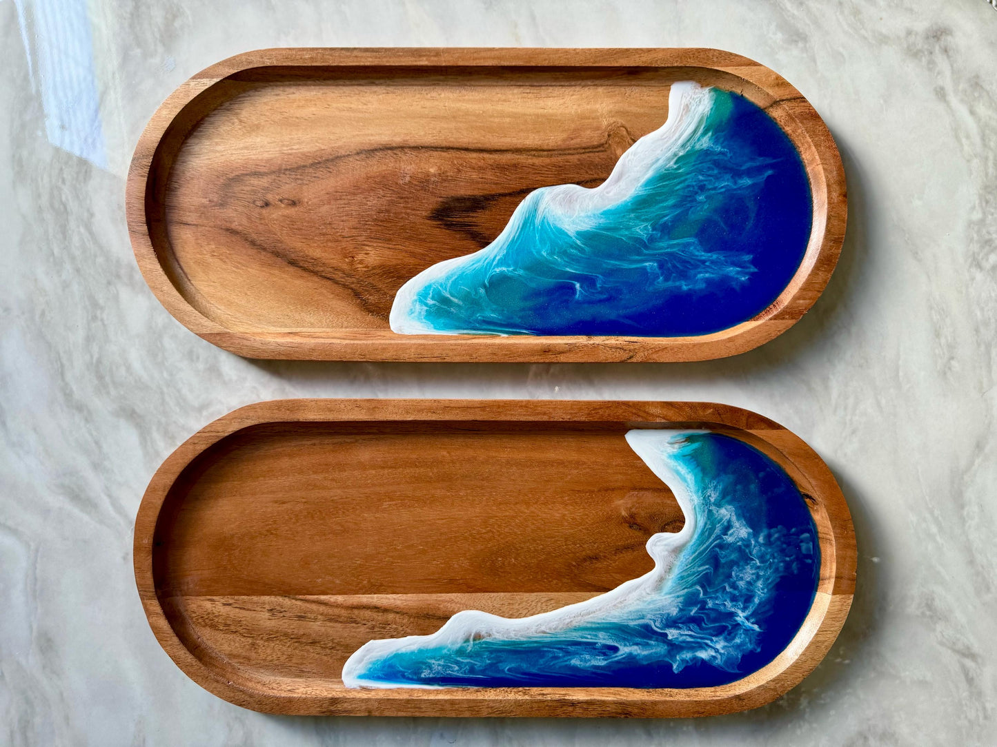 Ocean Resin Tray, Wooden Coastal Home Decor, Beach Serving Tray 16x7 inches, Great Housewarming or New Home Gift, Gift for Beach Lover