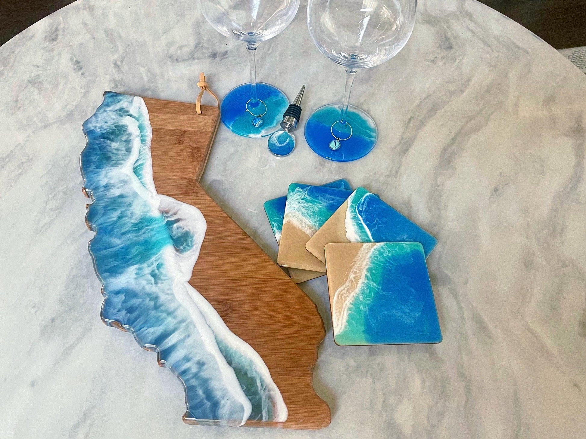California Ocean Wave Charcuterie Board / Cheese Lover Board / Serving Board / Ocean Lover's Board, Realtor Closing Gift, New Home Gift CA