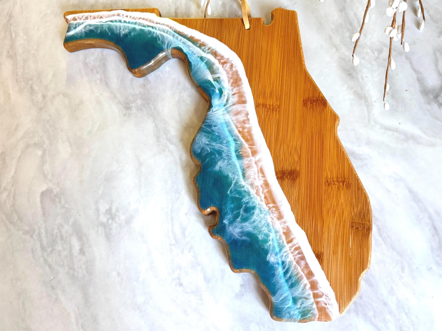 Florida Charcuterie Board With Ocean Wave Serving Board / Florida Wall Art Ocean Lover Board, Realtor Closing Gift, New Home Moving Gift FL