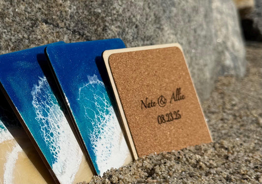 Personalized Beach Wedding Guest Gift, Handmade Resin Ocean Wave, Custom Tropical Coasters for Destination Wedding, Girls Trip, Bachelorette
