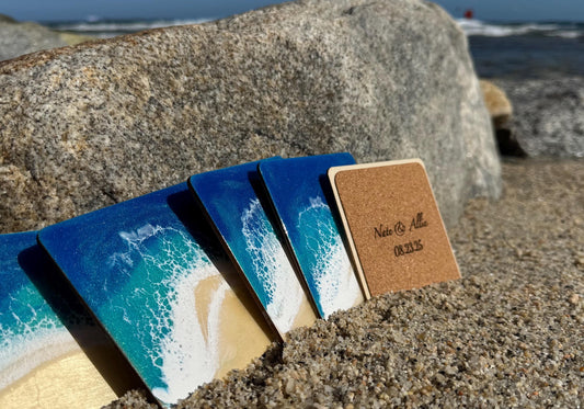 Personalized Beach Wedding Guest Gift, Handmade Resin Ocean Wave, Custom Tropical Coasters for Destination Wedding, Girls Trip, Bachelorette