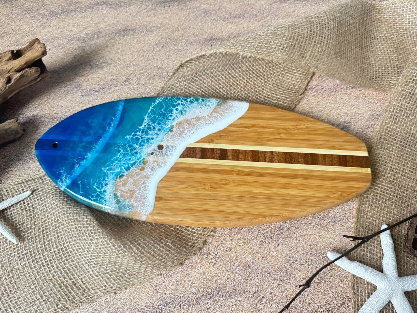Coastal Home Decor Ocean Wave Cutting Board, Small Surfboard Cheese Lover Beach Lover Gift, Tropical Wedding, Housewarming, Realtor Closing