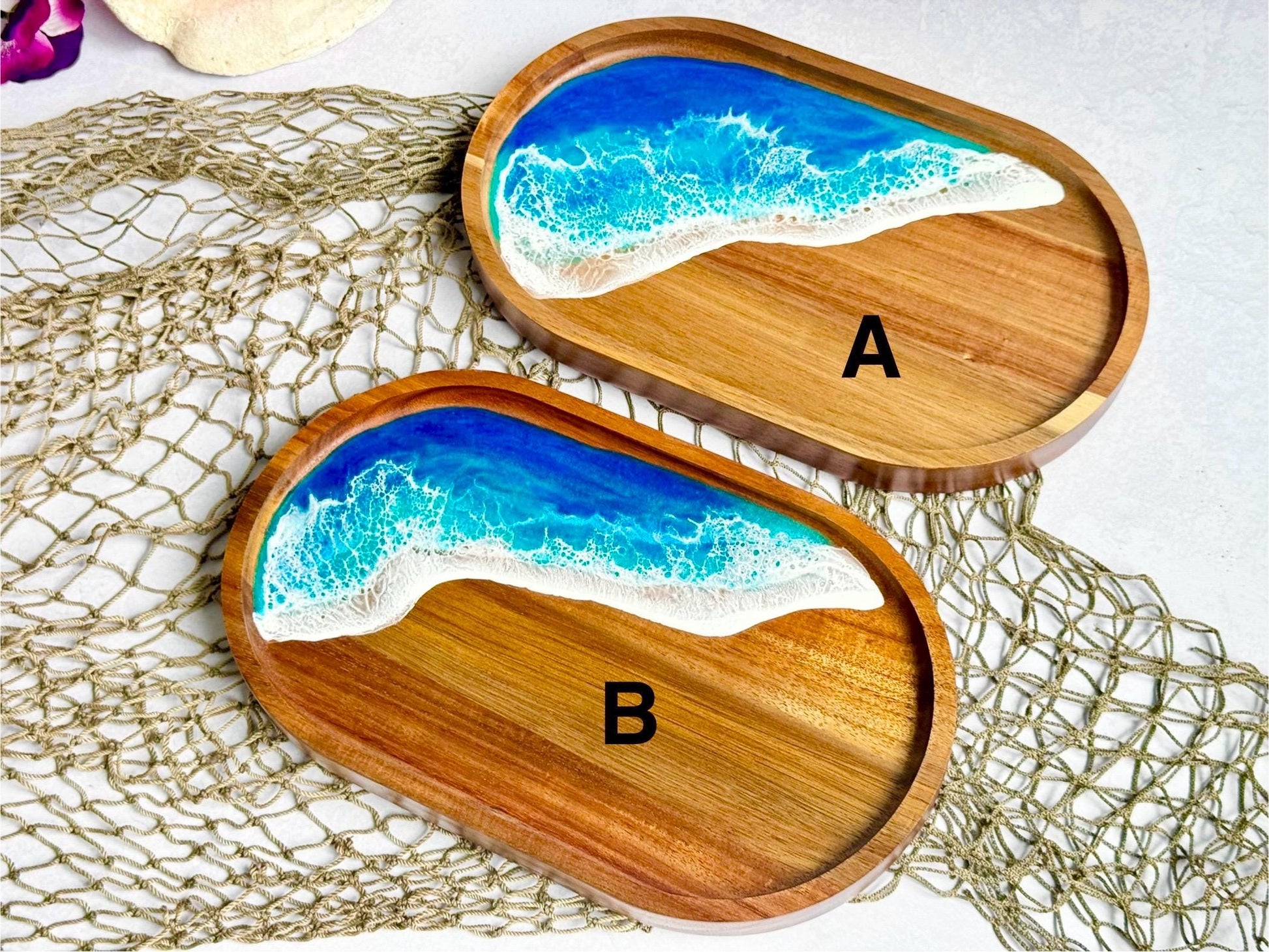 Ocean Wave Coastal Coffee Table Tray, Wood and Resin Beach Home Decor, Tropical Serving Tray, Trinket Tray, Housewarming Gift Beach Lover