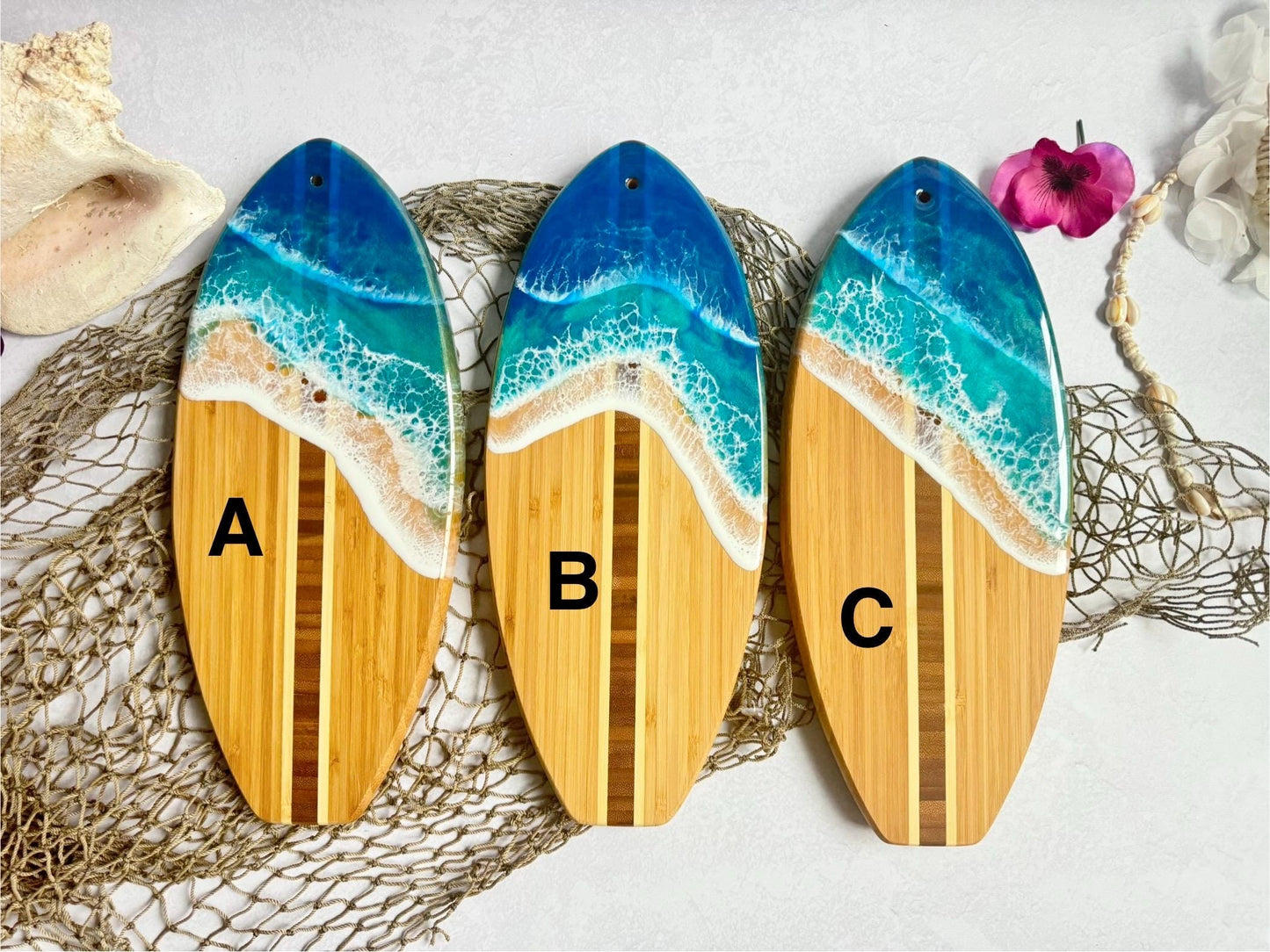 Coastal Home Decor Ocean Wave Cutting Board, Small Surfboard Cheese Lover Beach Lover Gift, Tropical Wedding, Housewarming, Realtor Closing