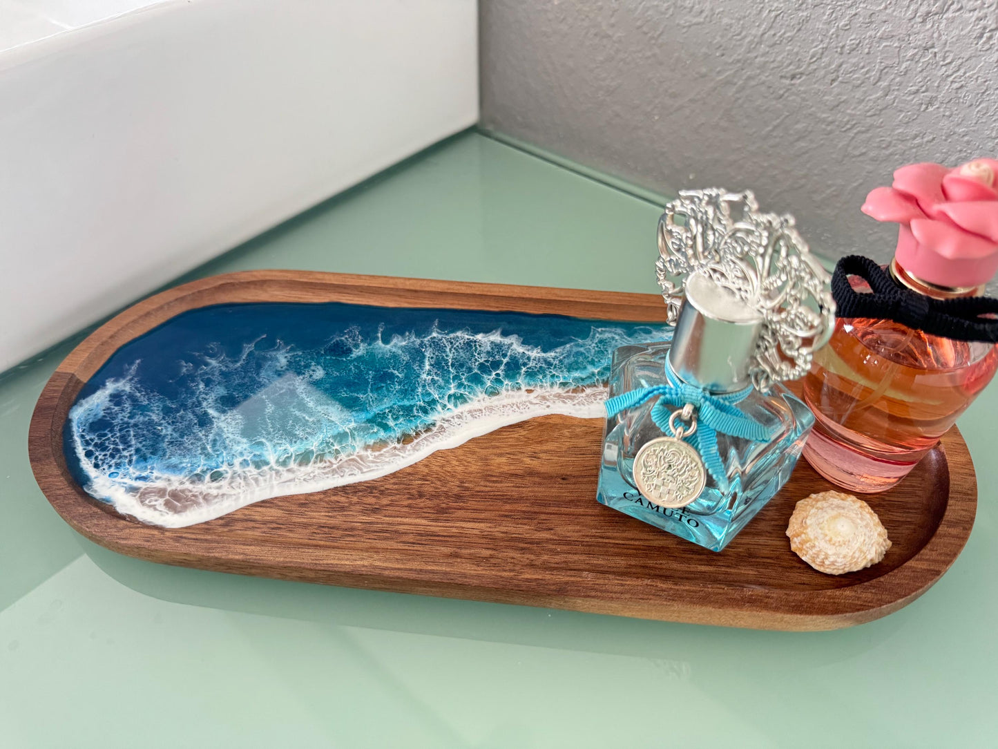 Small Beach Trinket Tray, Tropical Ocean Wave Resin Tray, Coastal Home Decor, Hostess Housewarming or New Home Gift, Gift for Beach Lover
