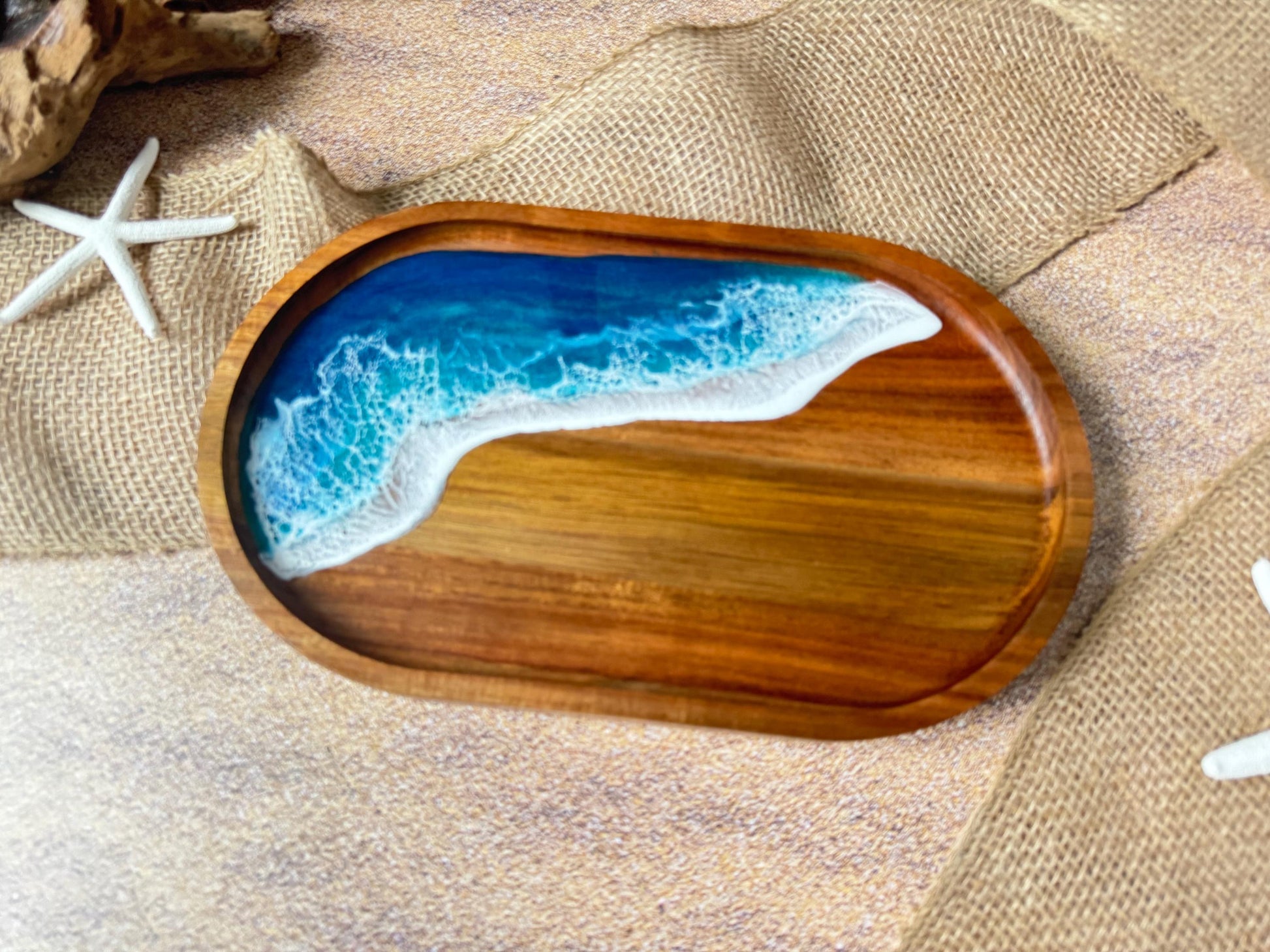 Ocean Wave Coastal Coffee Table Tray, Wood and Resin Beach Home Decor, Tropical Serving Tray, Trinket Tray, Housewarming Gift Beach Lover