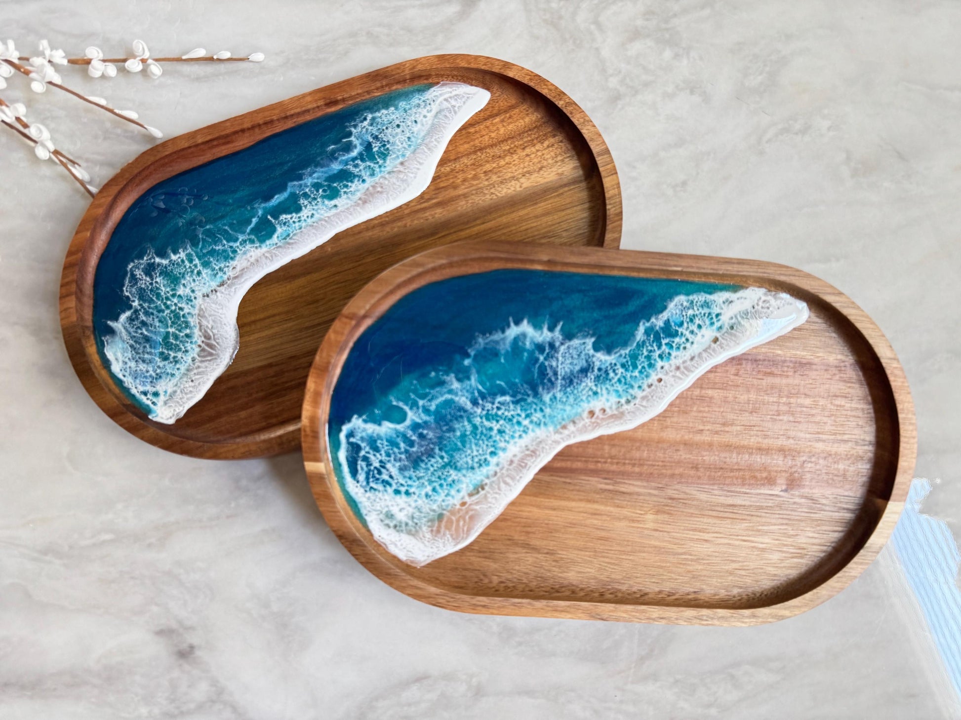 Ocean Wave Coastal Coffee Table Tray, Wood and Resin Beach Home Decor, Tropical Serving Tray, Trinket Tray, Housewarming Gift Beach Lover
