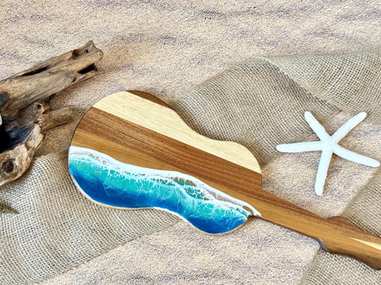 Coastal Home Decor, Ocean Wave Ukulele Cutting Board, Cheese & Beach Lover Gift, Tropical Hawaii Inspired Housewarming, Realtor Closing Gift