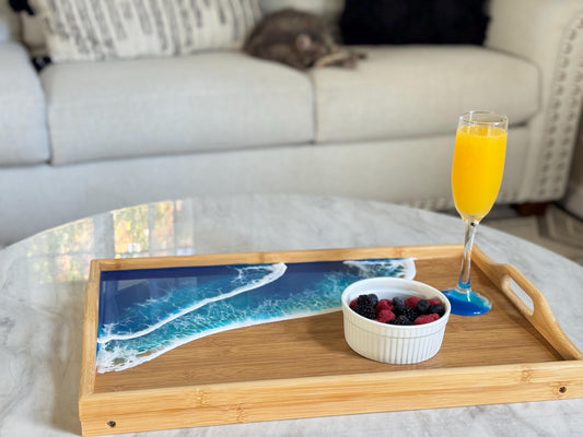 Ocean Inspired Breakfast in Bed Tray, Tropical Resin Ocean Wave Folding Tray, Realtor Closing New Home Gift, Mom Beach Lover Gift, Self Care