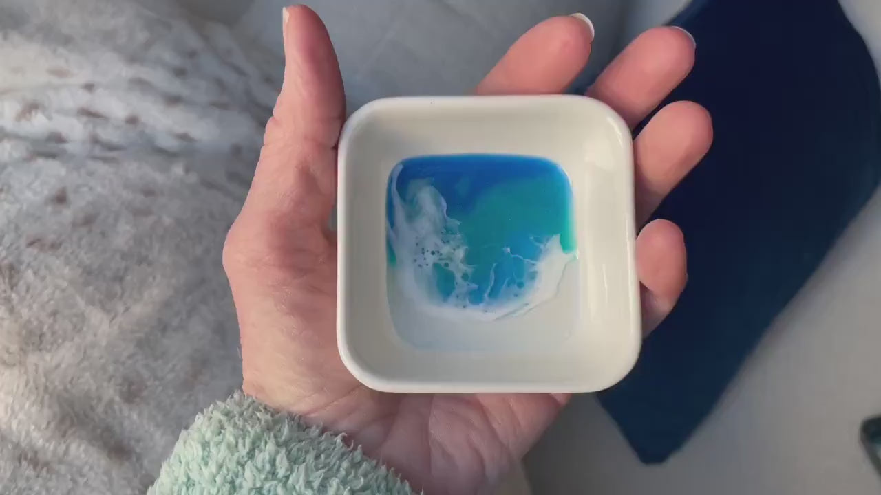 Ocean Wave Ring Dish, Beach Jewelry Dish, Wedding Ring Gift, Anniversary Gift for Her, Coastal Trinket Tray, White Square Ceramic Small Dish