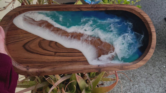 Ocean Resin Tray, Wooden Coastal Home Decor, Beach Serving Tray 16x7 inches, Great Housewarming or New Home Gift, Gift for Beach Lover