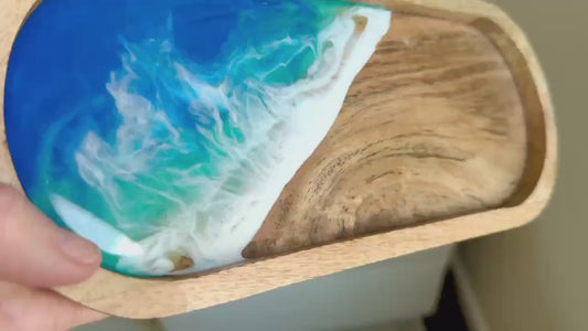 Small Beach Trinket Tray, Tropical Ocean Wave Resin Tray, Coastal Home Decor, Hostess Housewarming or New Home Gift, Gift for Beach Lover