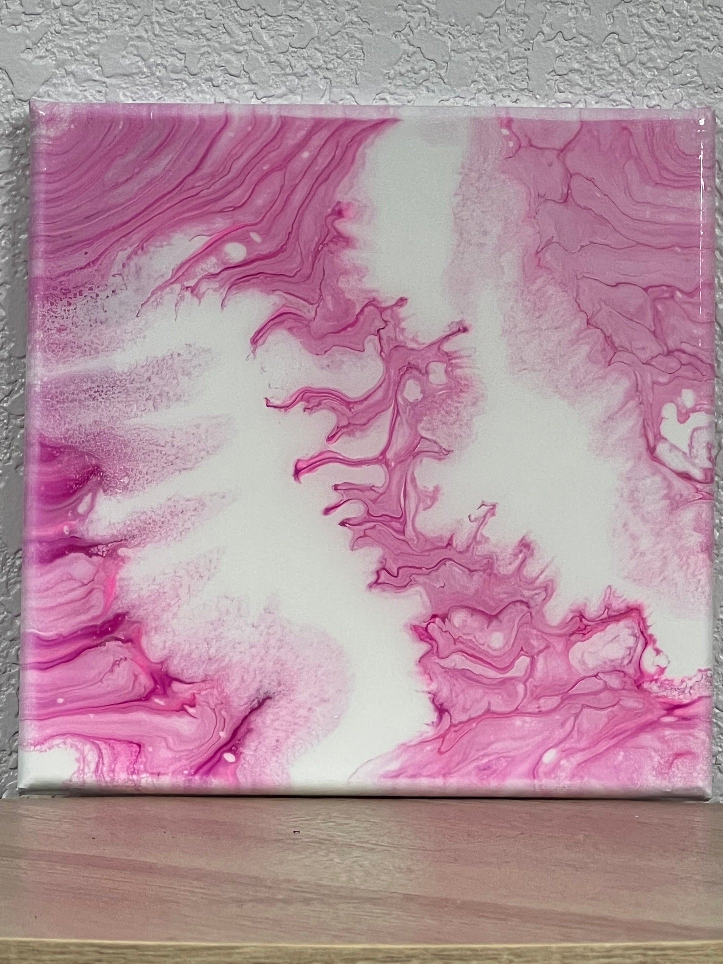 Pink and White 8x8 Abstract Acrylic Fluid Art Painting