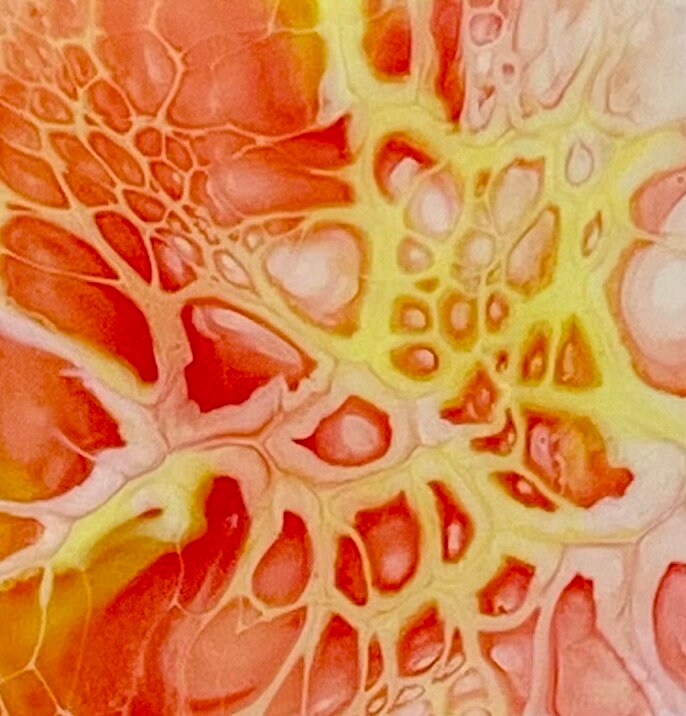 Orange Glossy Ceramic Drink Coaster Set of 4 in Acrylic Pour Abstract Fluid Art, Heat Resistant