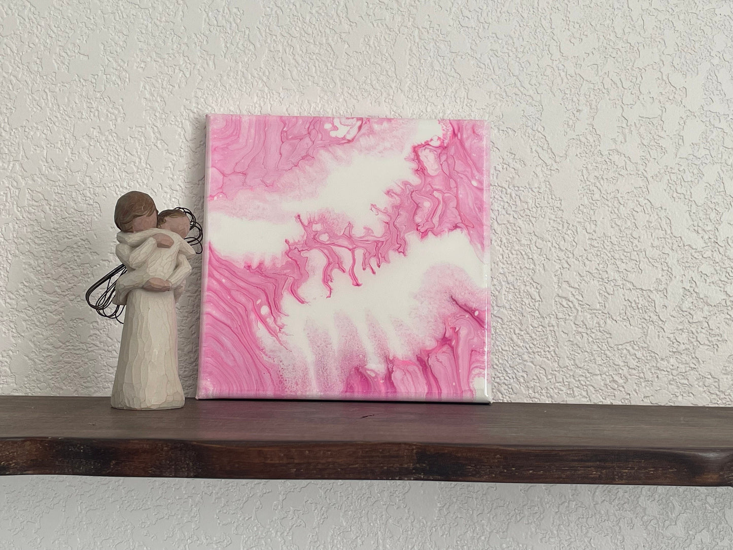 Pink and White 8x8 Abstract Acrylic Fluid Art Painting