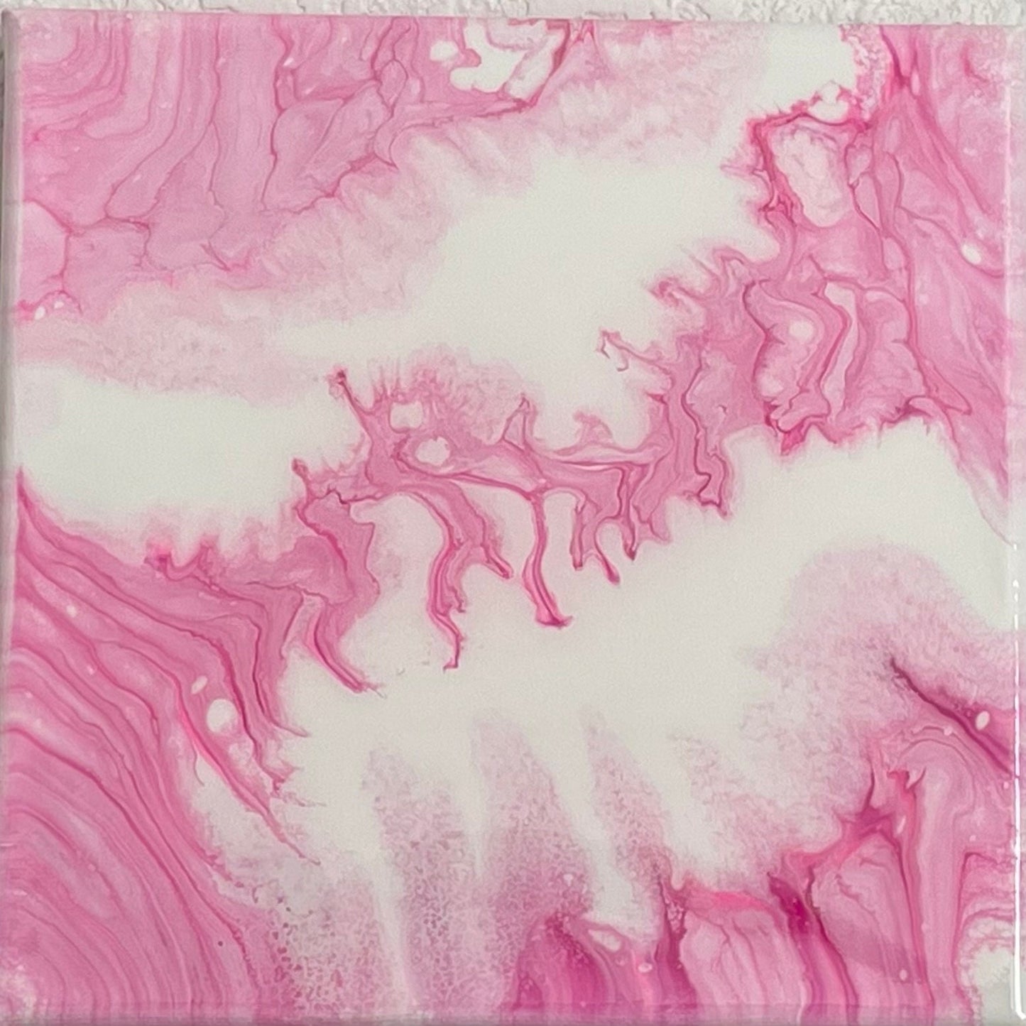 Pink and White 8x8 Abstract Acrylic Fluid Art Painting