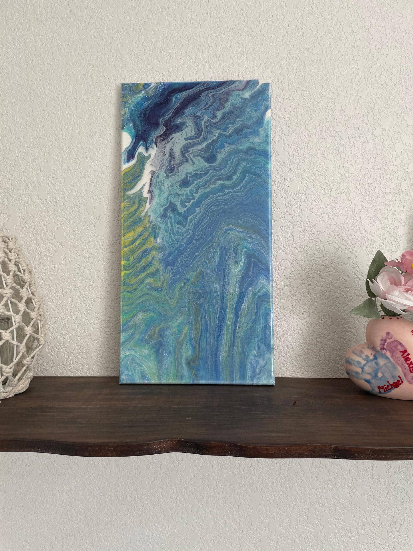 Blue and Green One of a Kind Abstract Fluid Art Painting