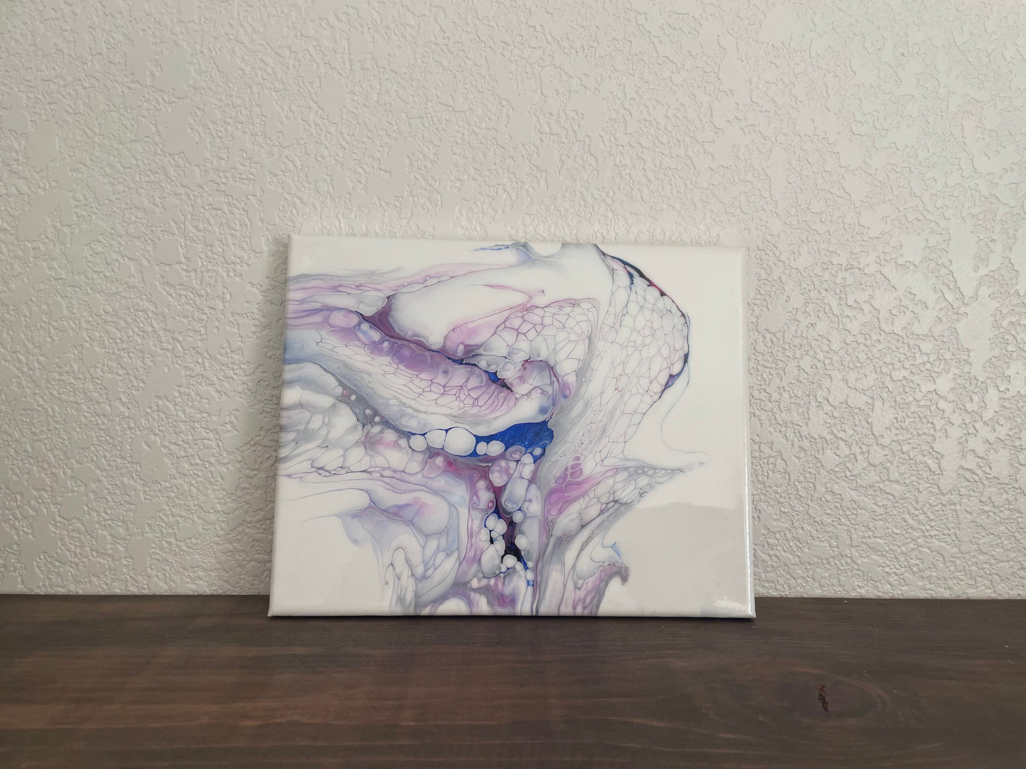 Acrylic Abstract Painting in Beautiful Blue, Pink, and Purple with White Background on 8x10 inch Canvas