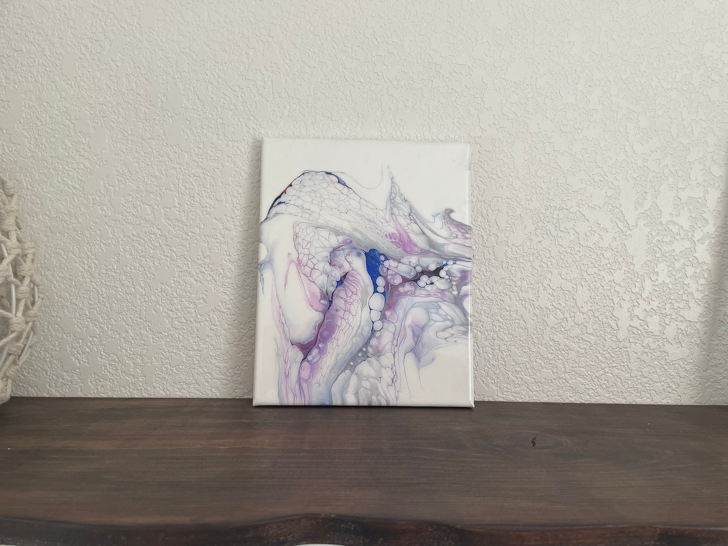 Acrylic Abstract Painting in Beautiful Blue, Pink, and Purple with White Background on 8x10 inch Canvas