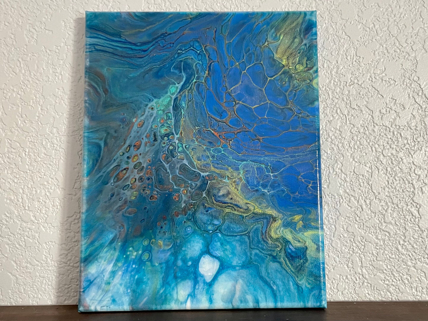 Original Acrylic Art Pour in gorgeous colors with metallic highlights, 8x10 inch Fluid Art Painting, Painting