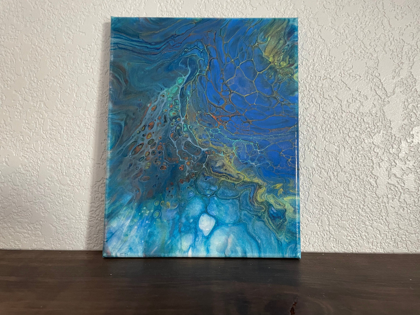 Original Acrylic Art Pour in gorgeous colors with metallic highlights, 8x10 inch Fluid Art Painting, Painting