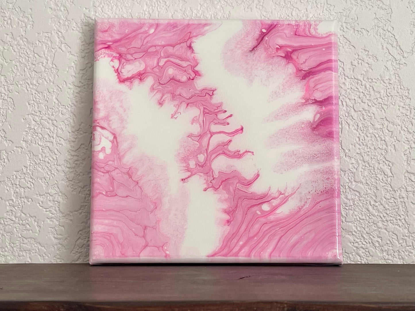 Pink and White 8x8 Abstract Acrylic Fluid Art Painting
