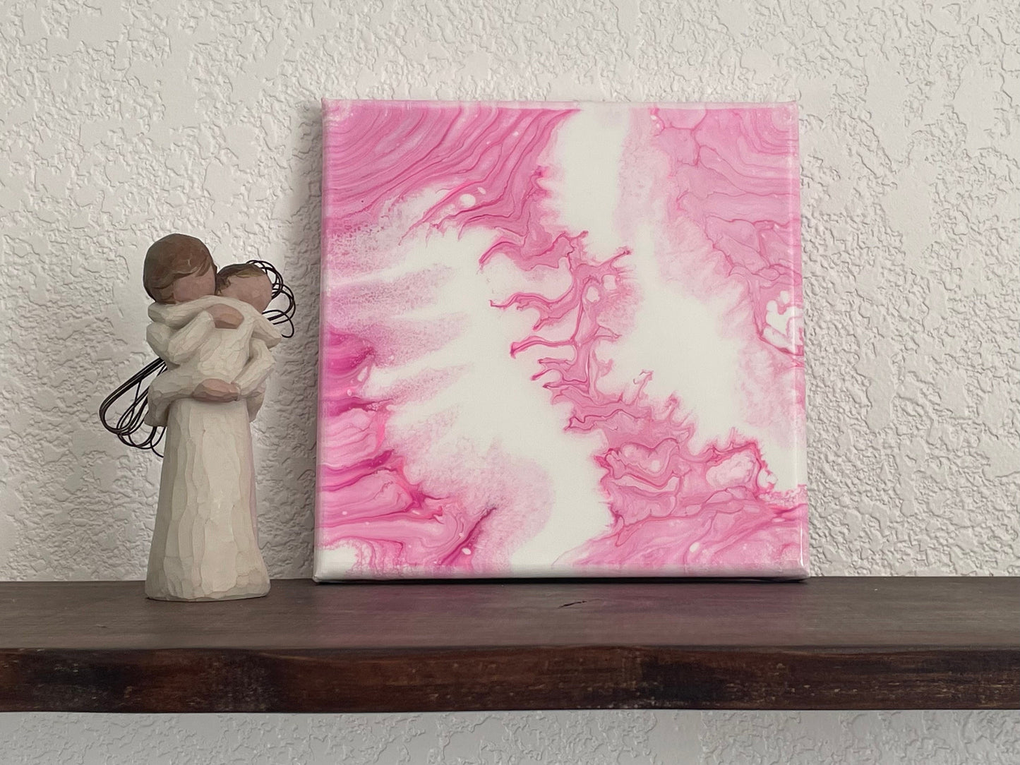 Pink and White 8x8 Abstract Acrylic Fluid Art Painting