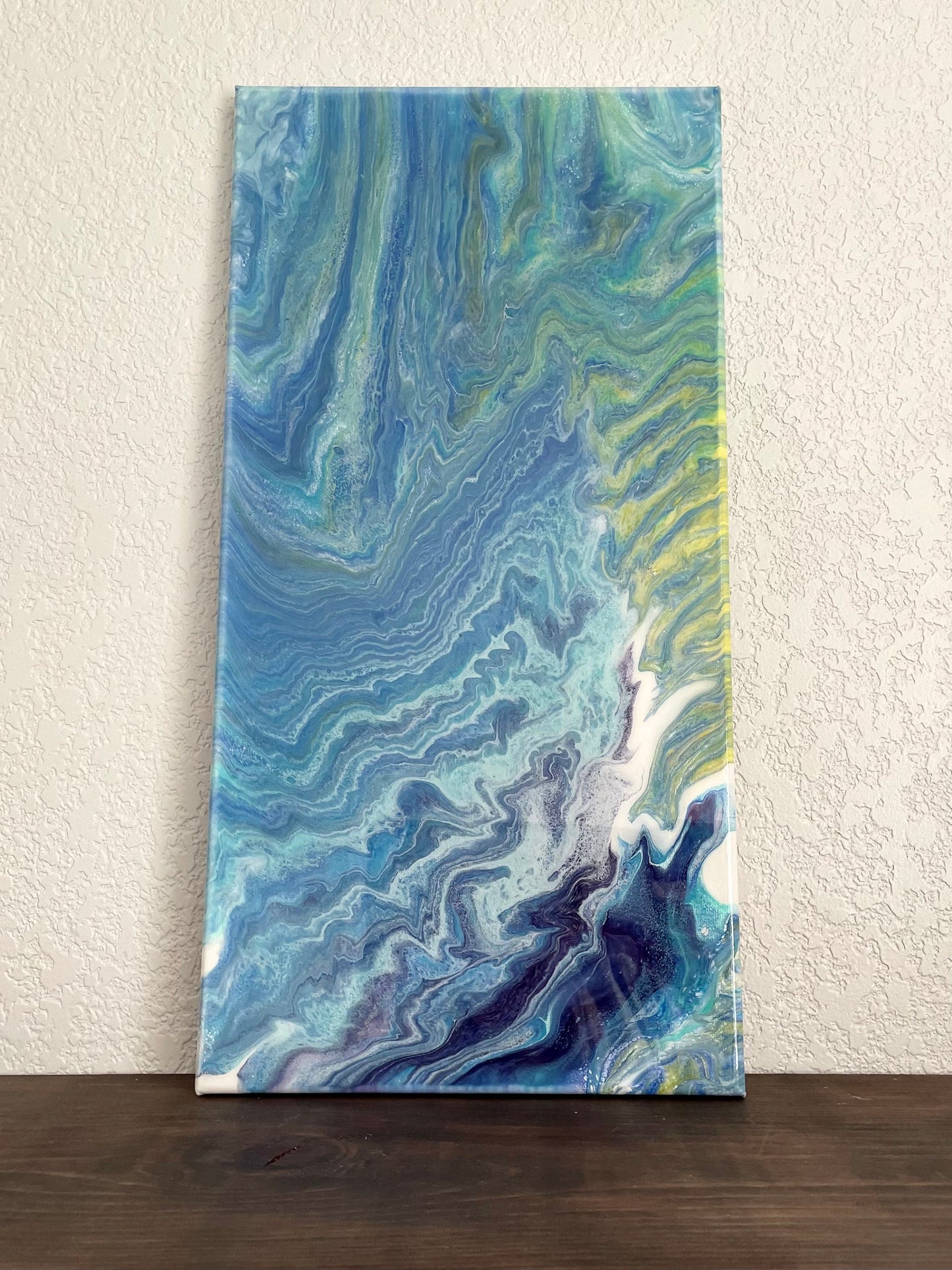 Blue and Green One of a Kind Abstract Fluid Art Painting