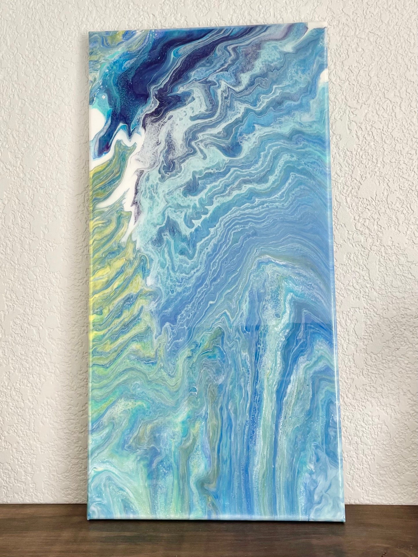 Blue and Green One of a Kind Abstract Fluid Art Painting
