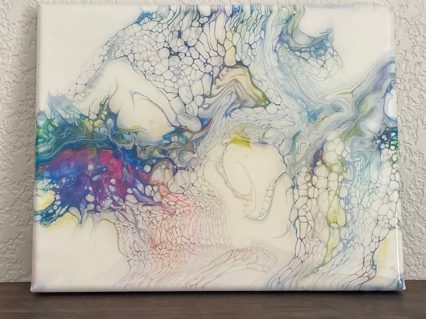 Fluid Acrylic Art 8x10 Canvas, Home Decor Wall Art in Rainbow Colors with Gold Shimmer