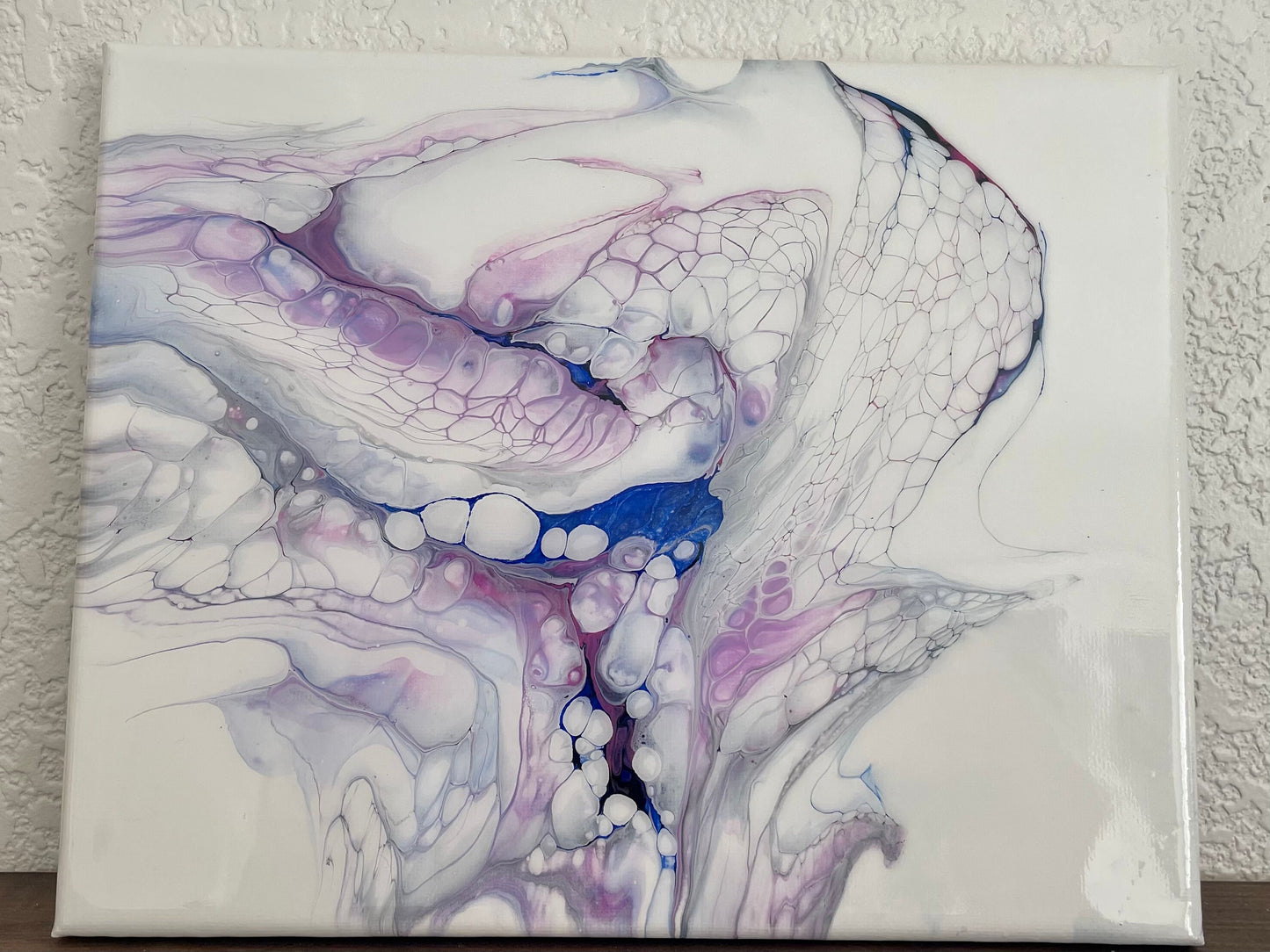 Acrylic Abstract Painting in Beautiful Blue, Pink, and Purple with White Background on 8x10 inch Canvas