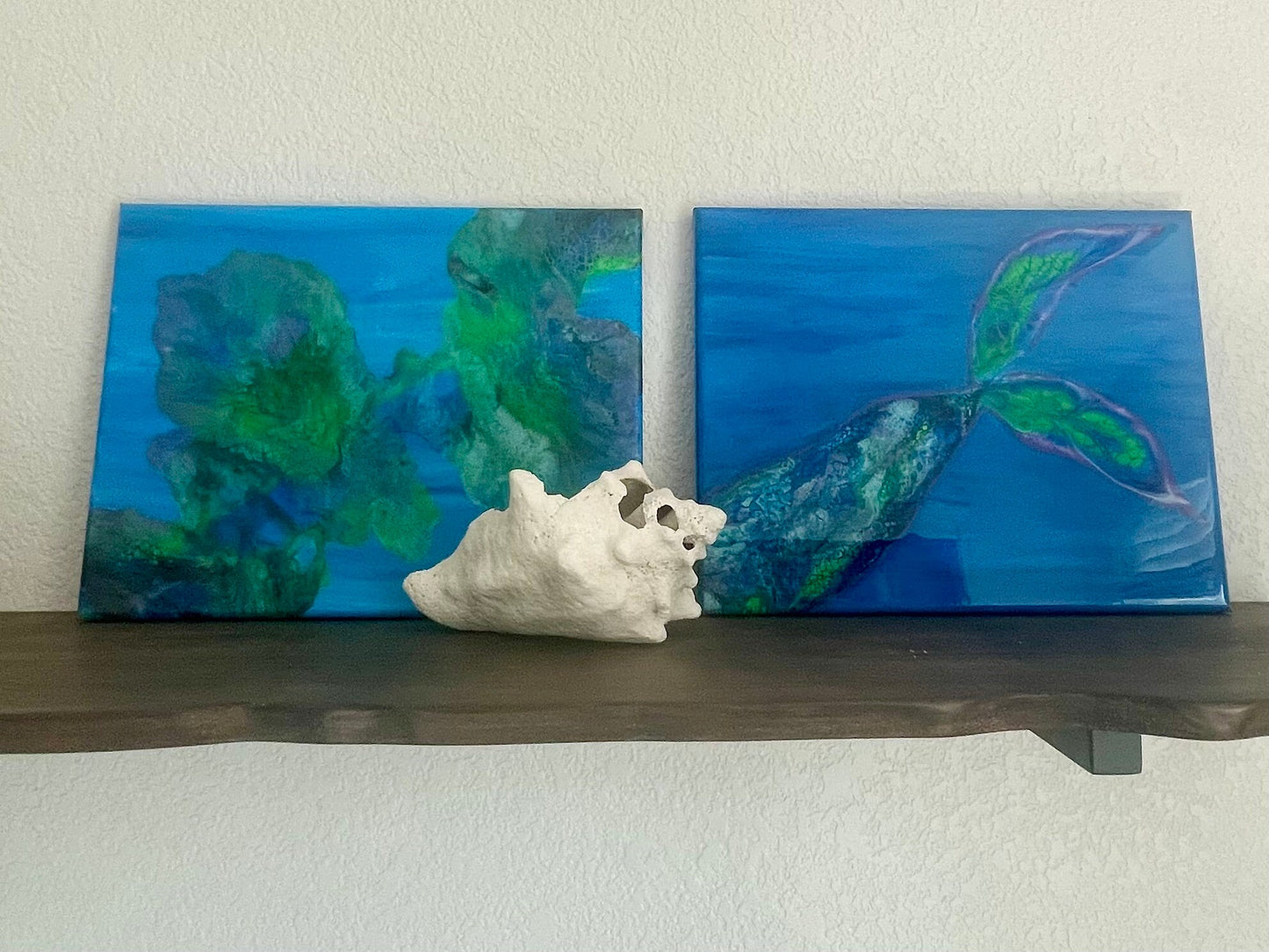 Underwater Ocean Painting with colorful coral on 11x14 Canvas, "Under the Sea" Tropical Wall Art, Fluid Art Home Decor, Acrylic Paint Pour