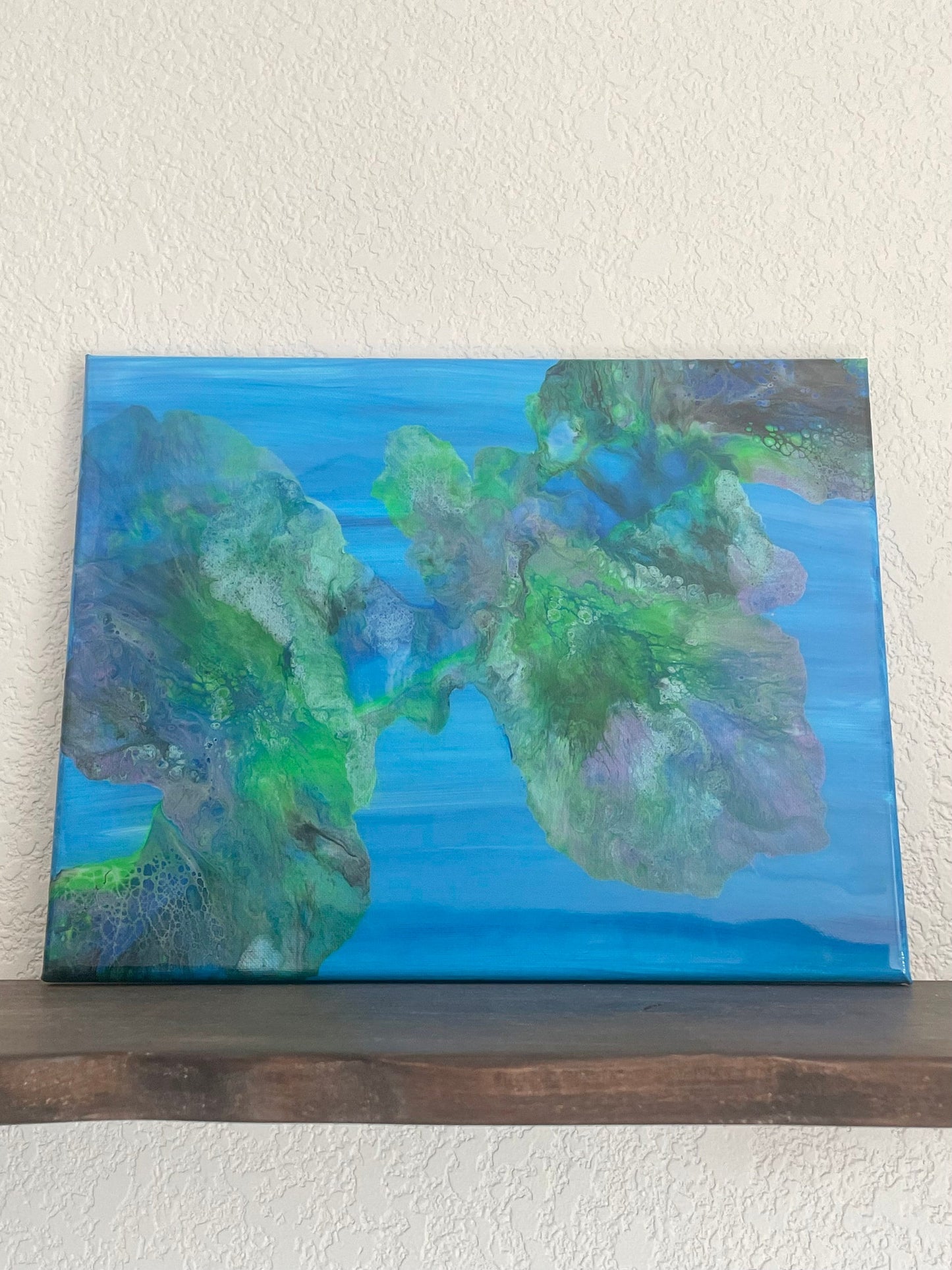 Underwater Ocean Painting with colorful coral on 11x14 Canvas, "Under the Sea" Tropical Wall Art, Fluid Art Home Decor, Acrylic Paint Pour