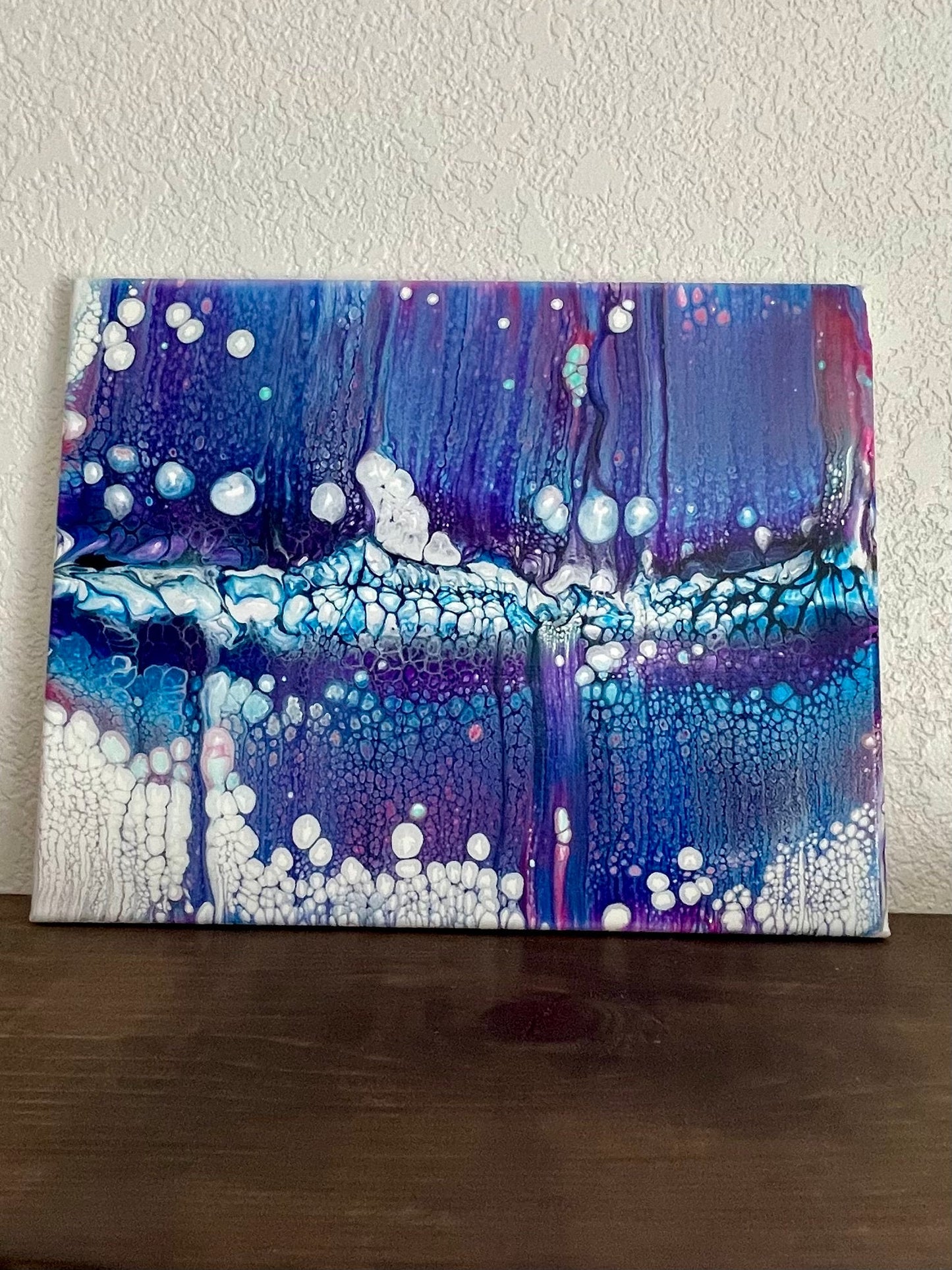 One of a Kind Abstract Painting on 11x14 Canvas in Gorgeous Purple, Blue, Pink and White, Fluid Art Home Decor, Acrylic Paint Pour