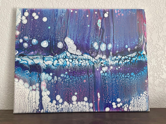 One of a Kind Abstract Painting on 11x14 Canvas in Gorgeous Purple, Blue, Pink and White, Fluid Art Home Decor, Acrylic Paint Pour
